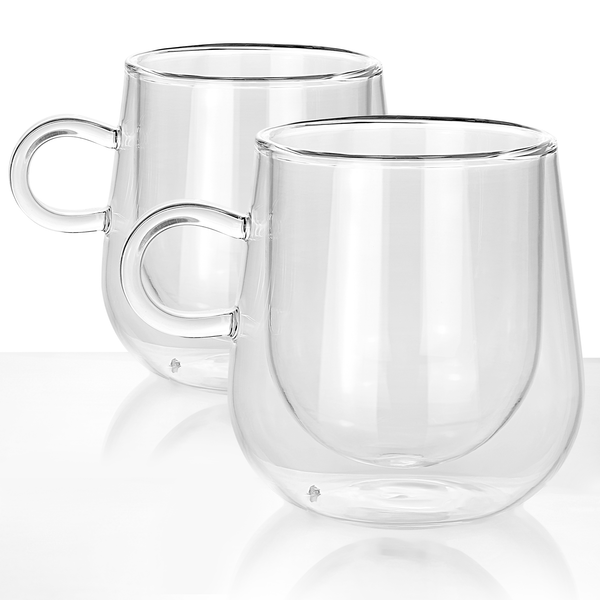 2 x Double Walled 300ml Glass Mugs