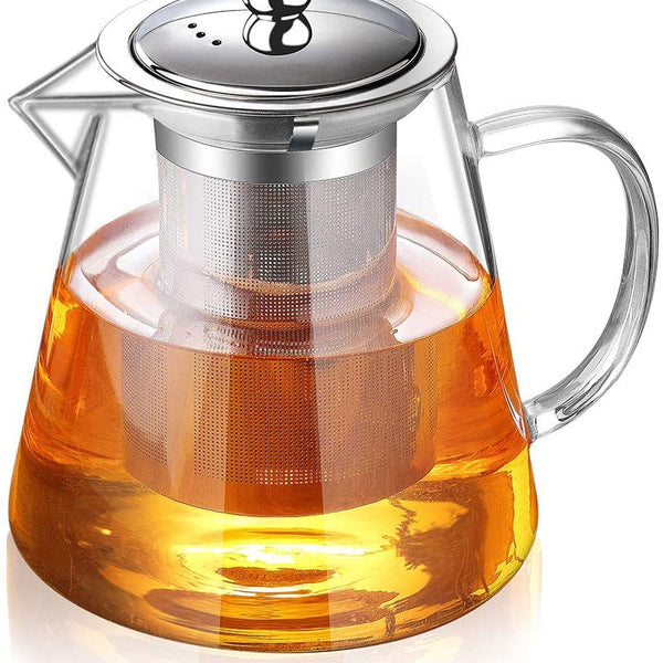 25 oz. Tempered Glass Tea Pot Infuser with Stainless Steel Basket – Revival  Tea Company